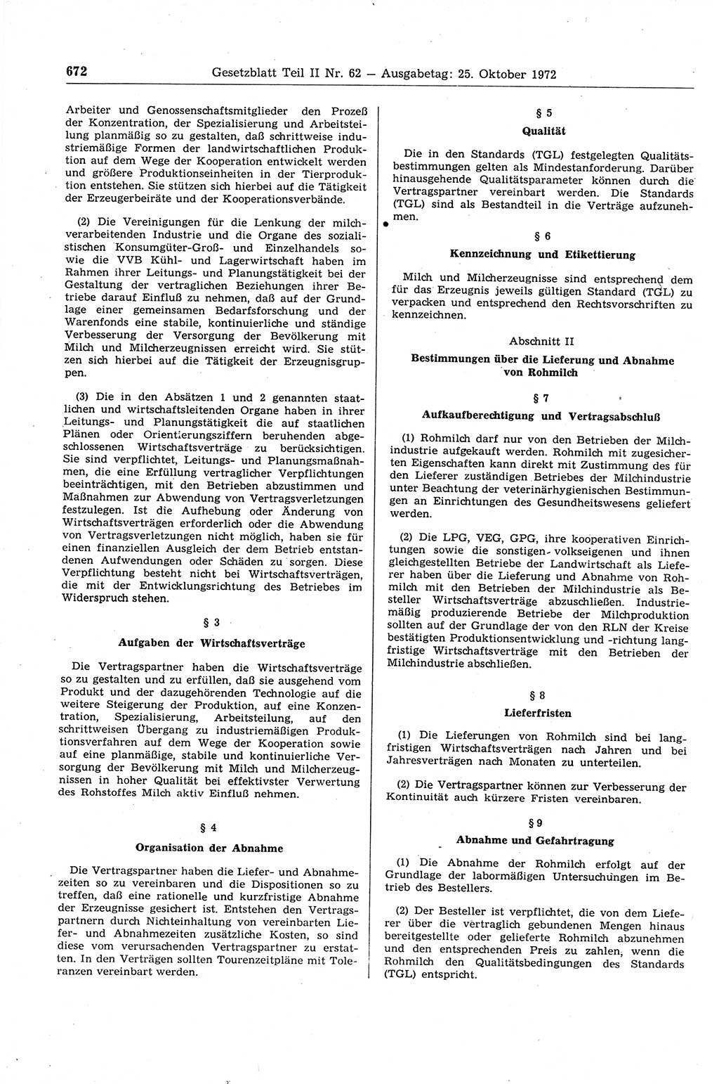 Gesetzblatt (GBl.) der Deutschen Demokratischen Republik (DDR) Teil ⅠⅠ 1972, Seite 672 (GBl. DDR ⅠⅠ 1972, S. 672)