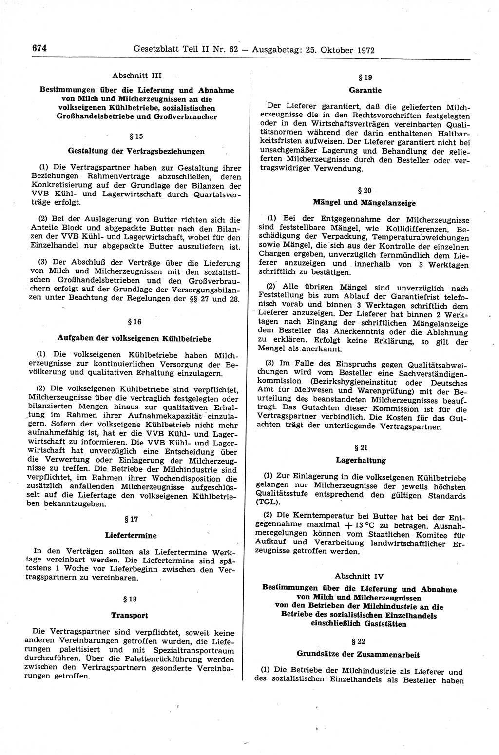Gesetzblatt (GBl.) der Deutschen Demokratischen Republik (DDR) Teil ⅠⅠ 1972, Seite 674 (GBl. DDR ⅠⅠ 1972, S. 674)