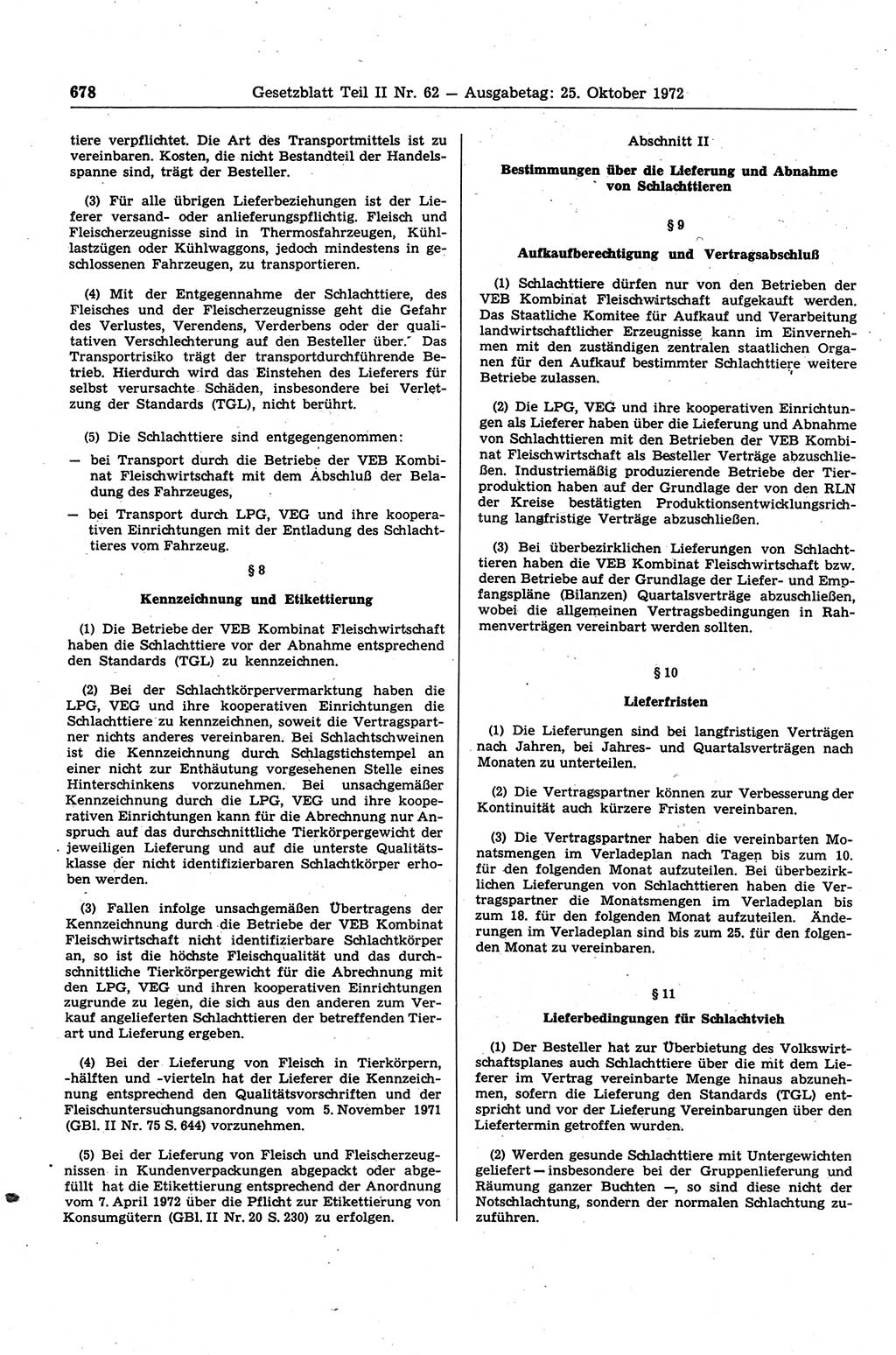 Gesetzblatt (GBl.) der Deutschen Demokratischen Republik (DDR) Teil ⅠⅠ 1972, Seite 678 (GBl. DDR ⅠⅠ 1972, S. 678)