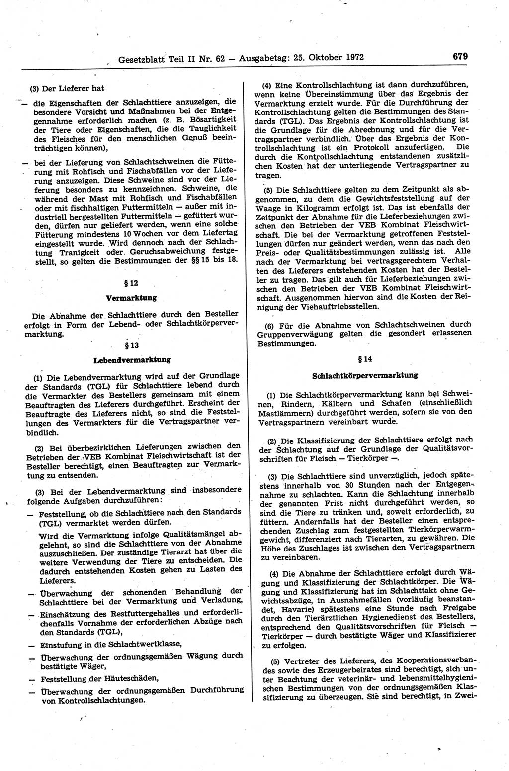 Gesetzblatt (GBl.) der Deutschen Demokratischen Republik (DDR) Teil ⅠⅠ 1972, Seite 679 (GBl. DDR ⅠⅠ 1972, S. 679)