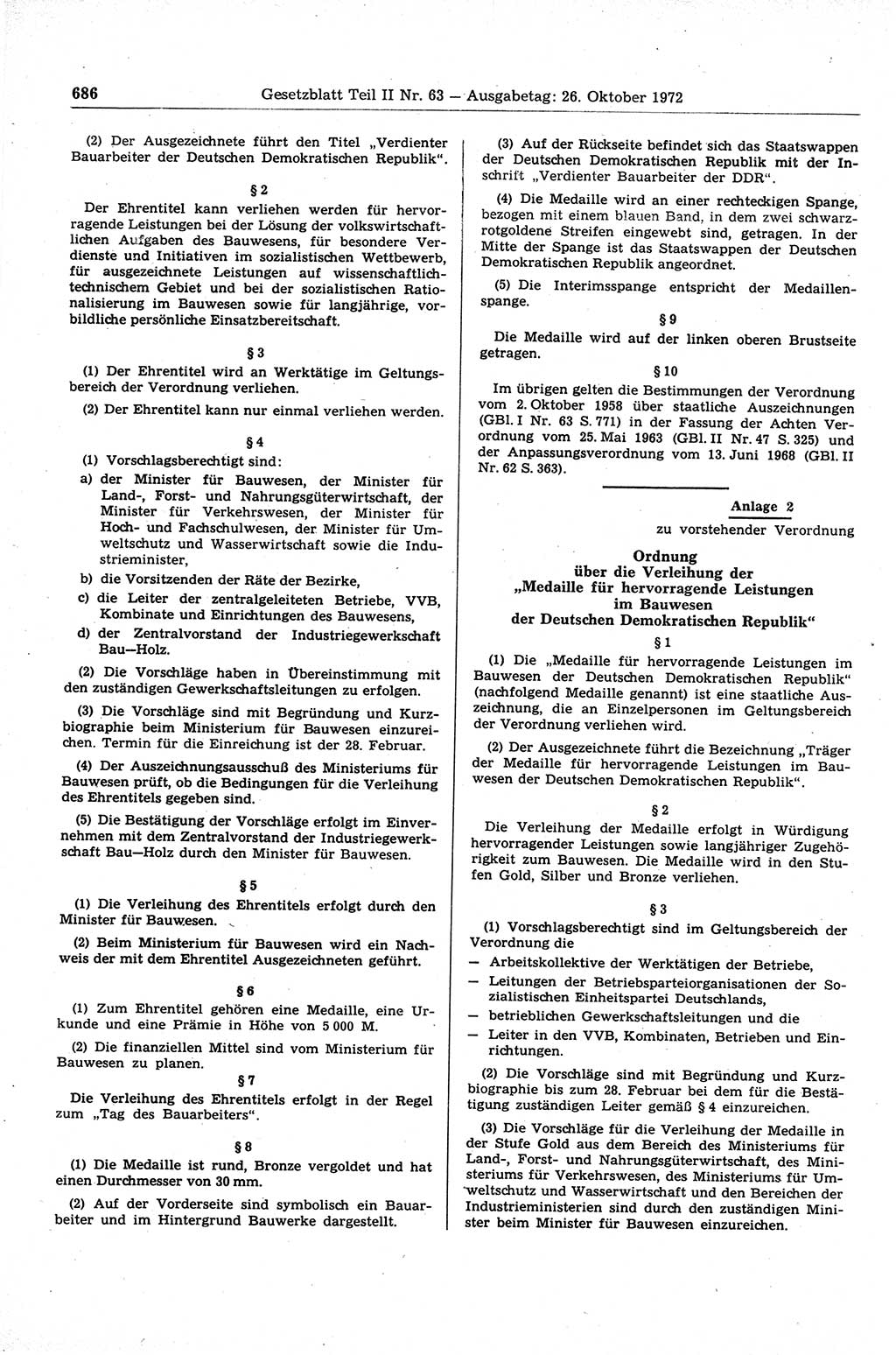 Gesetzblatt (GBl.) der Deutschen Demokratischen Republik (DDR) Teil ⅠⅠ 1972, Seite 686 (GBl. DDR ⅠⅠ 1972, S. 686)
