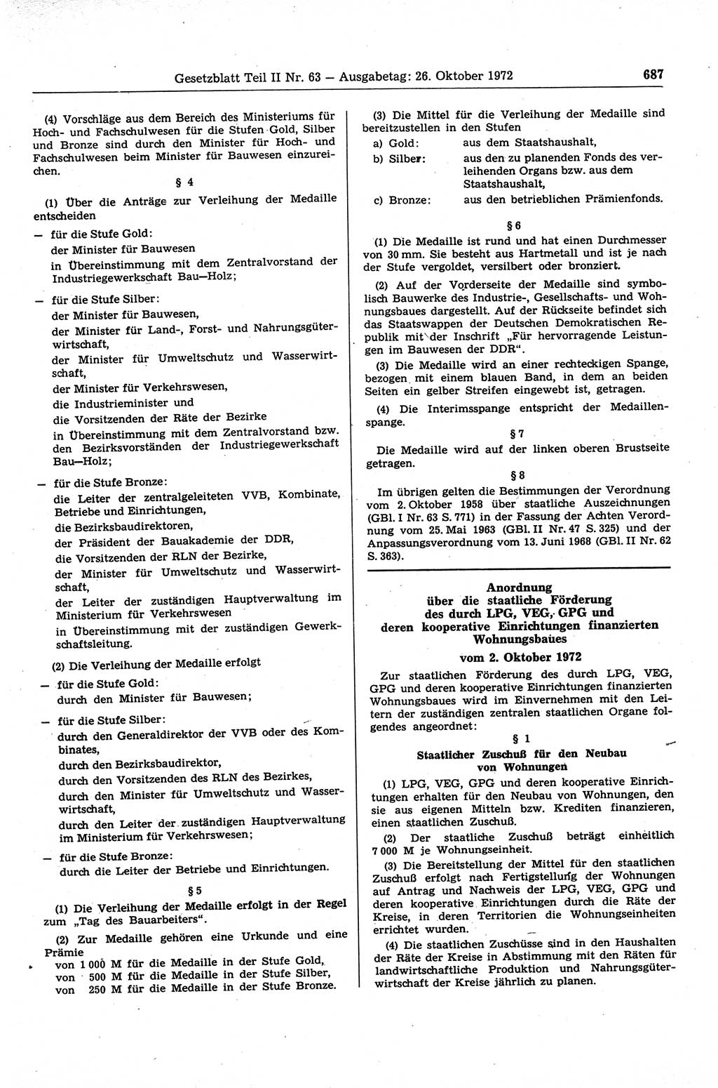 Gesetzblatt (GBl.) der Deutschen Demokratischen Republik (DDR) Teil ⅠⅠ 1972, Seite 687 (GBl. DDR ⅠⅠ 1972, S. 687)
