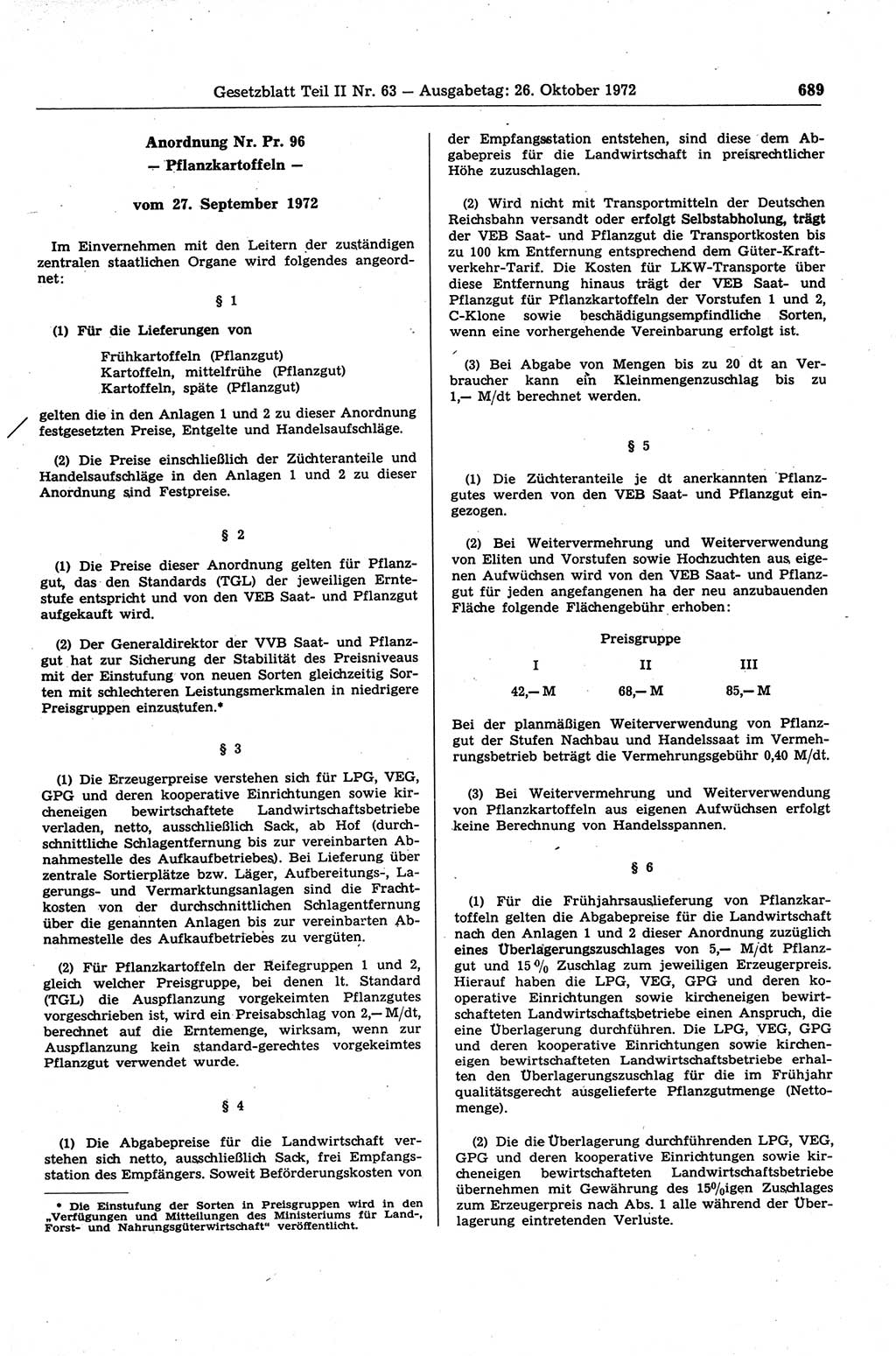 Gesetzblatt (GBl.) der Deutschen Demokratischen Republik (DDR) Teil ⅠⅠ 1972, Seite 689 (GBl. DDR ⅠⅠ 1972, S. 689)