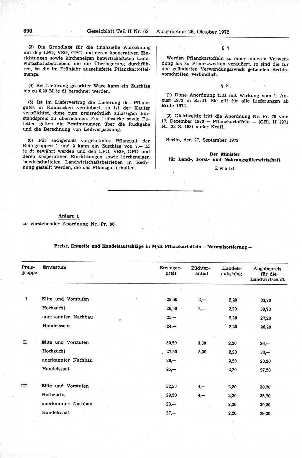 Gesetzblatt (GBl.) der Deutschen Demokratischen Republik (DDR) Teil ⅠⅠ 1972, Seite 690 (GBl. DDR ⅠⅠ 1972, S. 690)