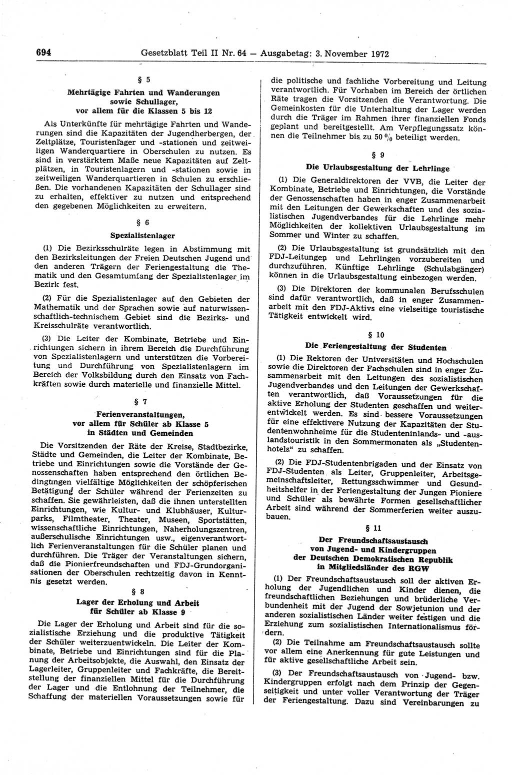 Gesetzblatt (GBl.) der Deutschen Demokratischen Republik (DDR) Teil ⅠⅠ 1972, Seite 694 (GBl. DDR ⅠⅠ 1972, S. 694)