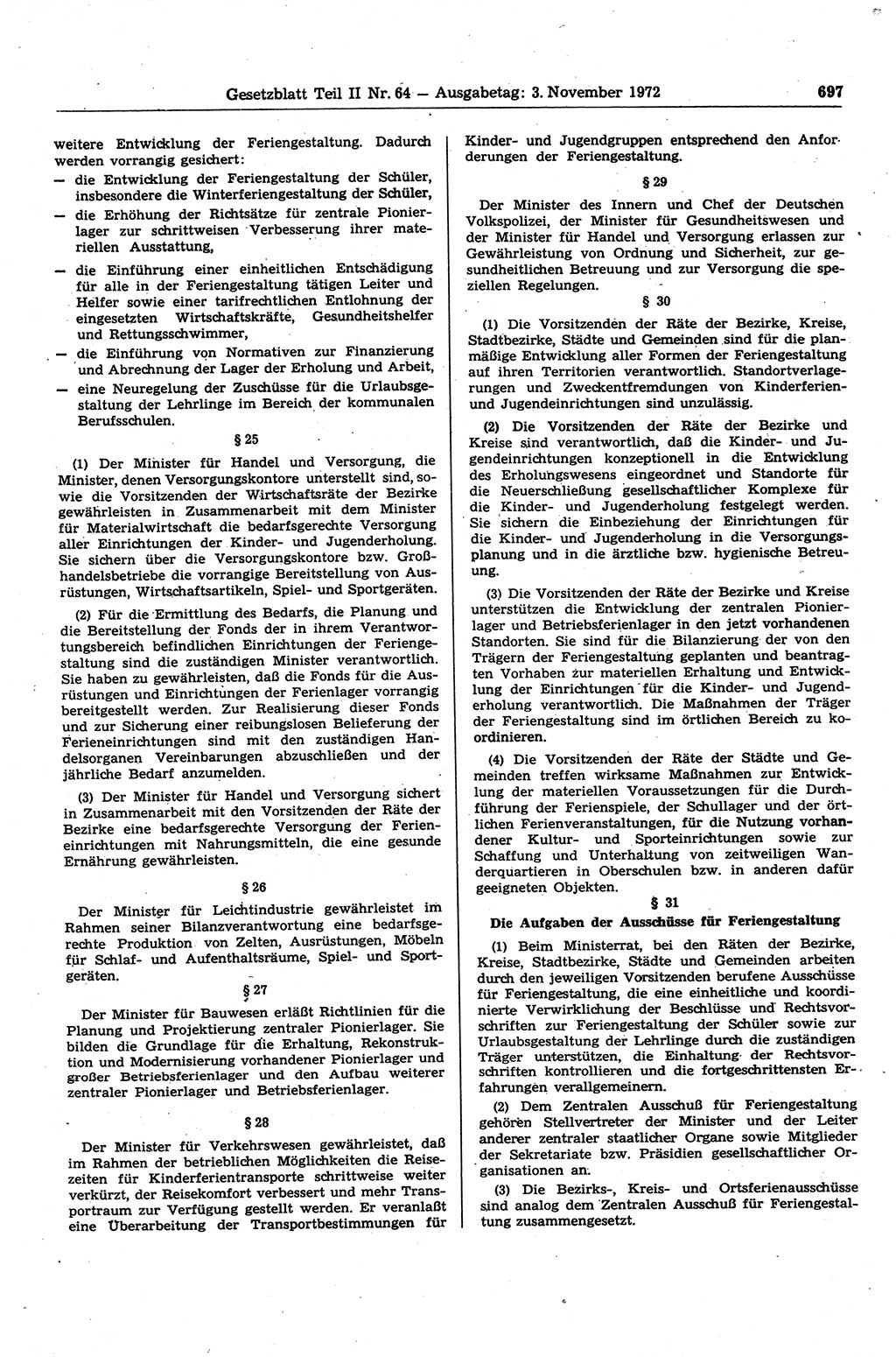 Gesetzblatt (GBl.) der Deutschen Demokratischen Republik (DDR) Teil ⅠⅠ 1972, Seite 697 (GBl. DDR ⅠⅠ 1972, S. 697)