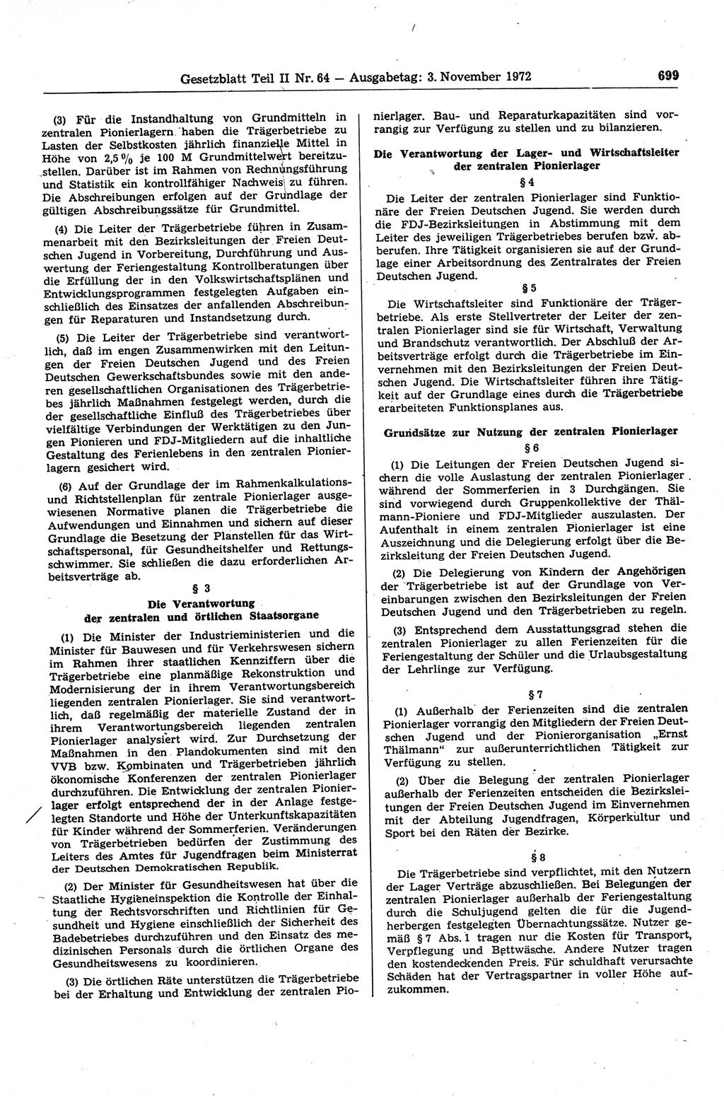 Gesetzblatt (GBl.) der Deutschen Demokratischen Republik (DDR) Teil ⅠⅠ 1972, Seite 699 (GBl. DDR ⅠⅠ 1972, S. 699)