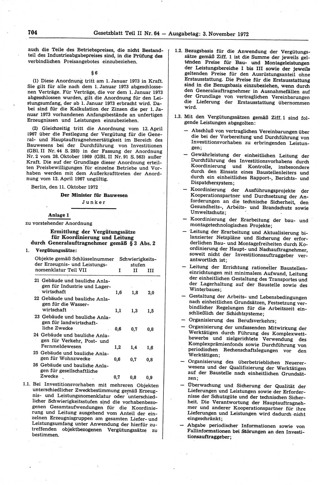 Gesetzblatt (GBl.) der Deutschen Demokratischen Republik (DDR) Teil ⅠⅠ 1972, Seite 704 (GBl. DDR ⅠⅠ 1972, S. 704)