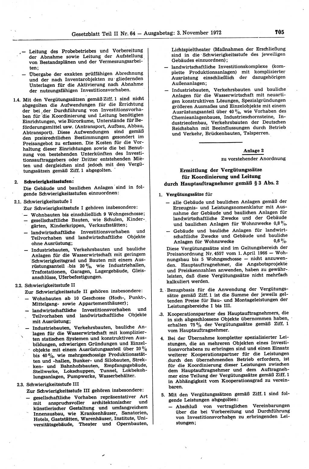 Gesetzblatt (GBl.) der Deutschen Demokratischen Republik (DDR) Teil ⅠⅠ 1972, Seite 705 (GBl. DDR ⅠⅠ 1972, S. 705)