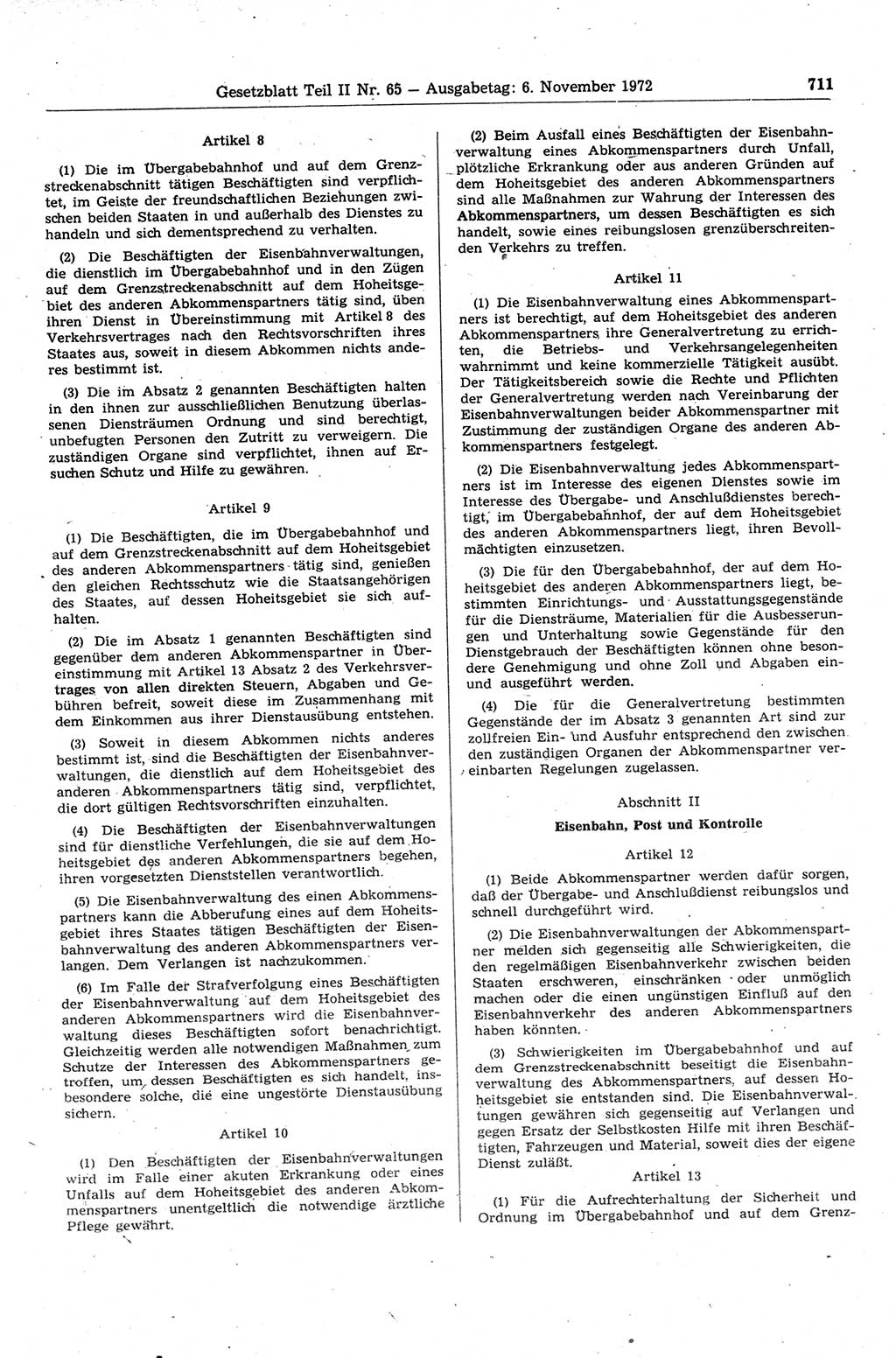 Gesetzblatt (GBl.) der Deutschen Demokratischen Republik (DDR) Teil ⅠⅠ 1972, Seite 711 (GBl. DDR ⅠⅠ 1972, S. 711)