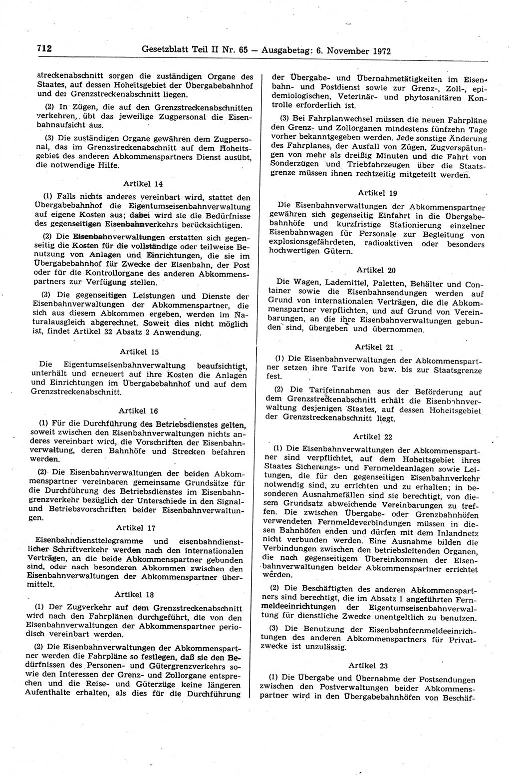 Gesetzblatt (GBl.) der Deutschen Demokratischen Republik (DDR) Teil ⅠⅠ 1972, Seite 712 (GBl. DDR ⅠⅠ 1972, S. 712)