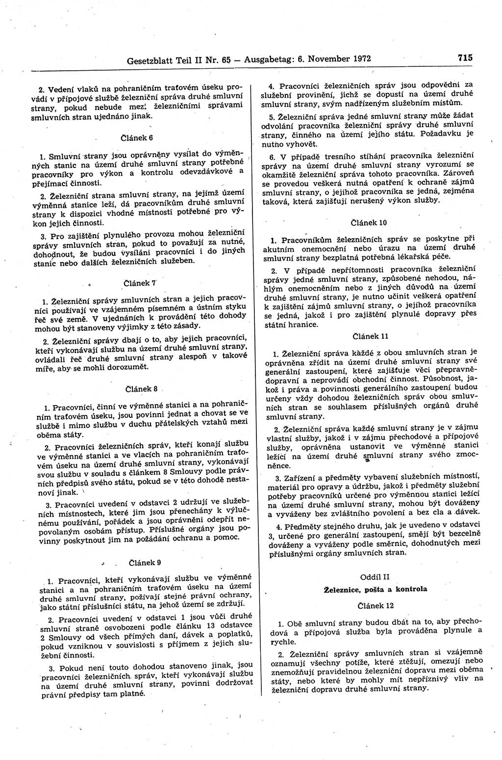 Gesetzblatt (GBl.) der Deutschen Demokratischen Republik (DDR) Teil ⅠⅠ 1972, Seite 715 (GBl. DDR ⅠⅠ 1972, S. 715)
