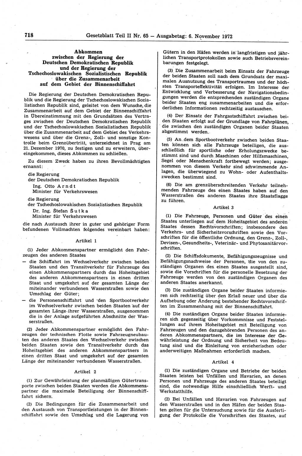 Gesetzblatt (GBl.) der Deutschen Demokratischen Republik (DDR) Teil ⅠⅠ 1972, Seite 718 (GBl. DDR ⅠⅠ 1972, S. 718)