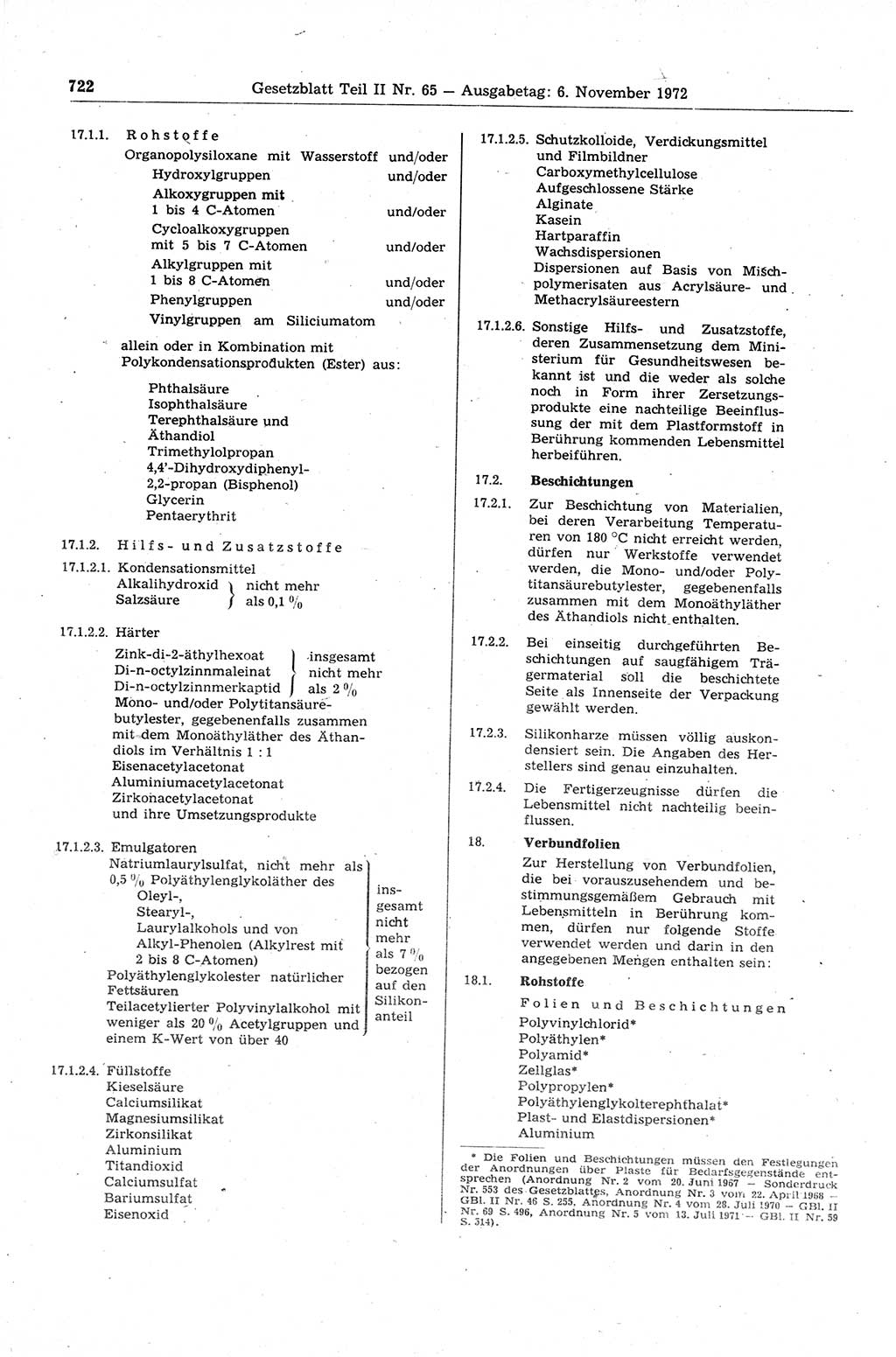 Gesetzblatt (GBl.) der Deutschen Demokratischen Republik (DDR) Teil ⅠⅠ 1972, Seite 722 (GBl. DDR ⅠⅠ 1972, S. 722)