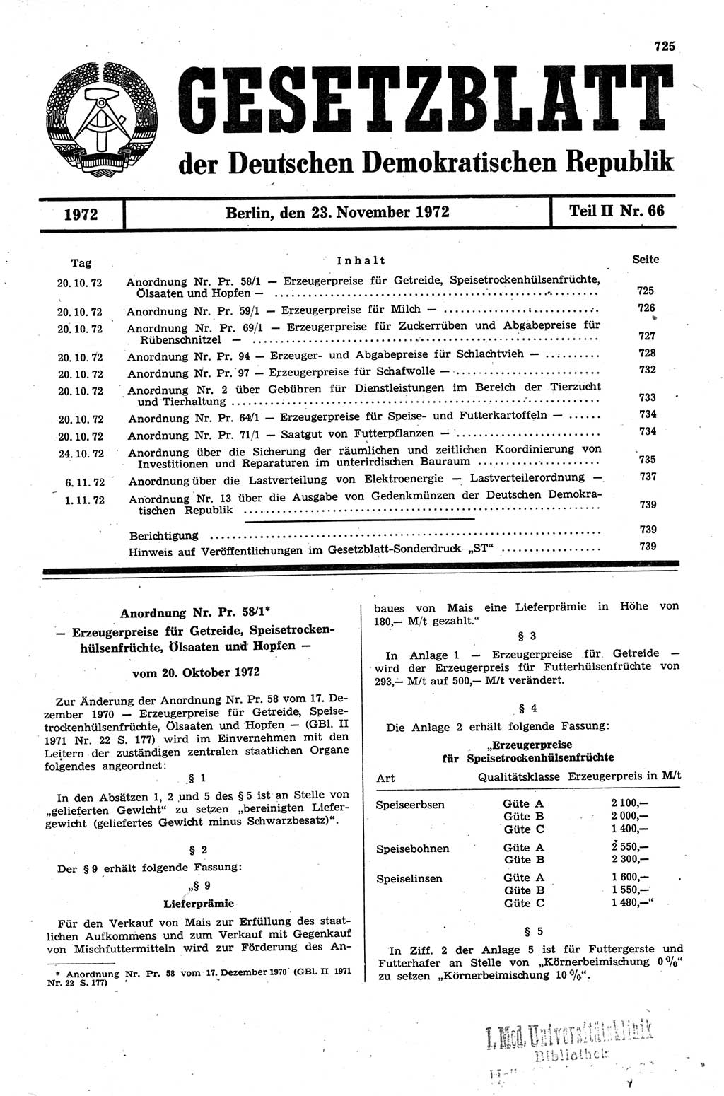 Gesetzblatt (GBl.) der Deutschen Demokratischen Republik (DDR) Teil ⅠⅠ 1972, Seite 725 (GBl. DDR ⅠⅠ 1972, S. 725)