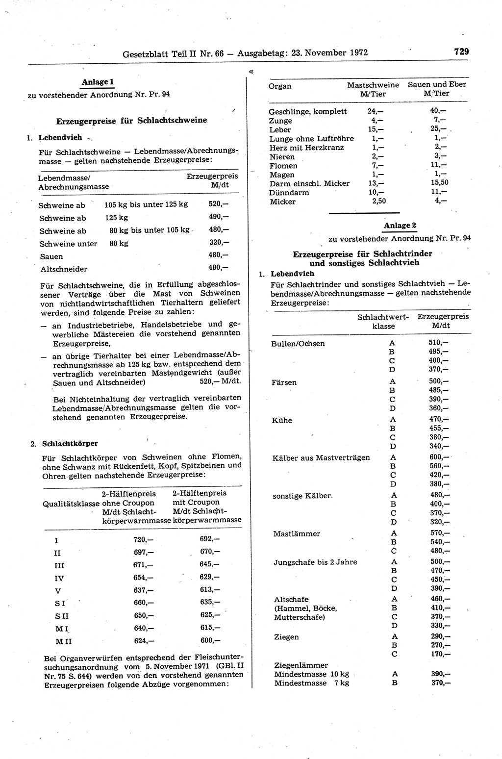 Gesetzblatt (GBl.) der Deutschen Demokratischen Republik (DDR) Teil ⅠⅠ 1972, Seite 729 (GBl. DDR ⅠⅠ 1972, S. 729)
