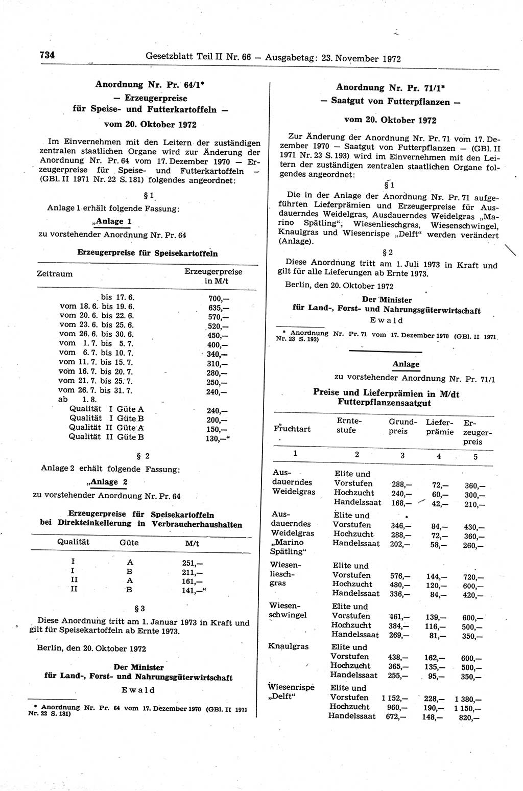 Gesetzblatt (GBl.) der Deutschen Demokratischen Republik (DDR) Teil ⅠⅠ 1972, Seite 734 (GBl. DDR ⅠⅠ 1972, S. 734)