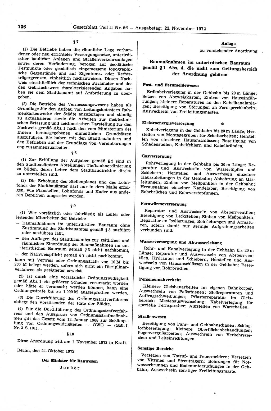 Gesetzblatt (GBl.) der Deutschen Demokratischen Republik (DDR) Teil ⅠⅠ 1972, Seite 736 (GBl. DDR ⅠⅠ 1972, S. 736)