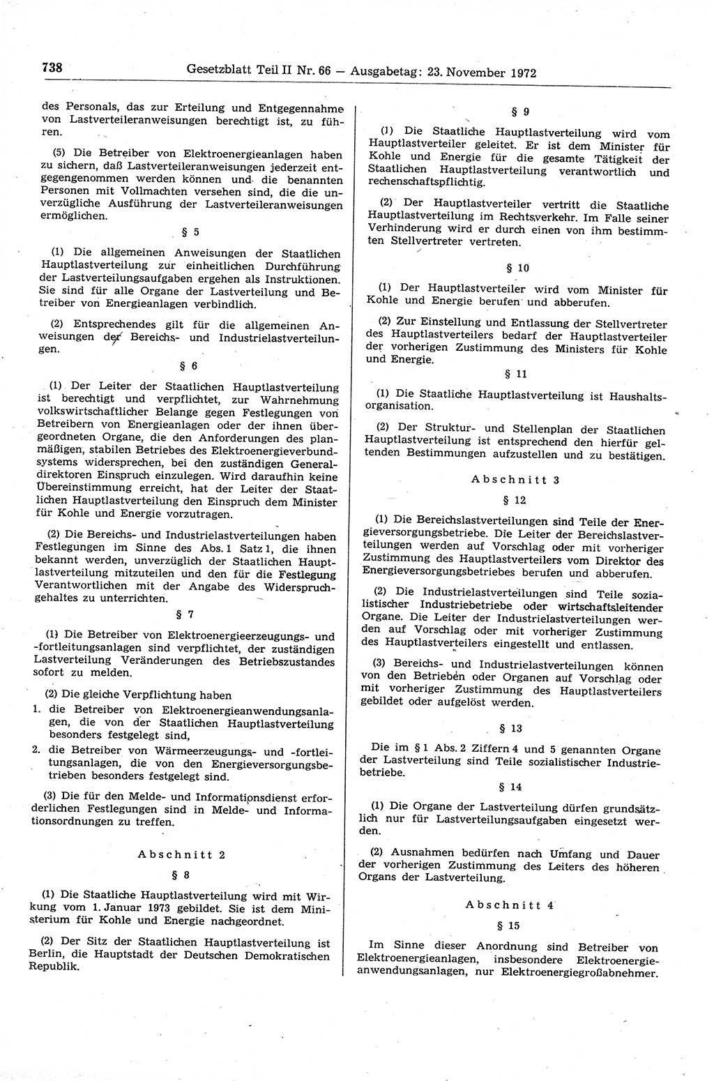Gesetzblatt (GBl.) der Deutschen Demokratischen Republik (DDR) Teil ⅠⅠ 1972, Seite 738 (GBl. DDR ⅠⅠ 1972, S. 738)