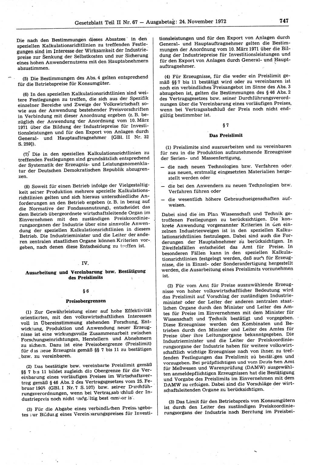 Gesetzblatt (GBl.) der Deutschen Demokratischen Republik (DDR) Teil ⅠⅠ 1972, Seite 747 (GBl. DDR ⅠⅠ 1972, S. 747)