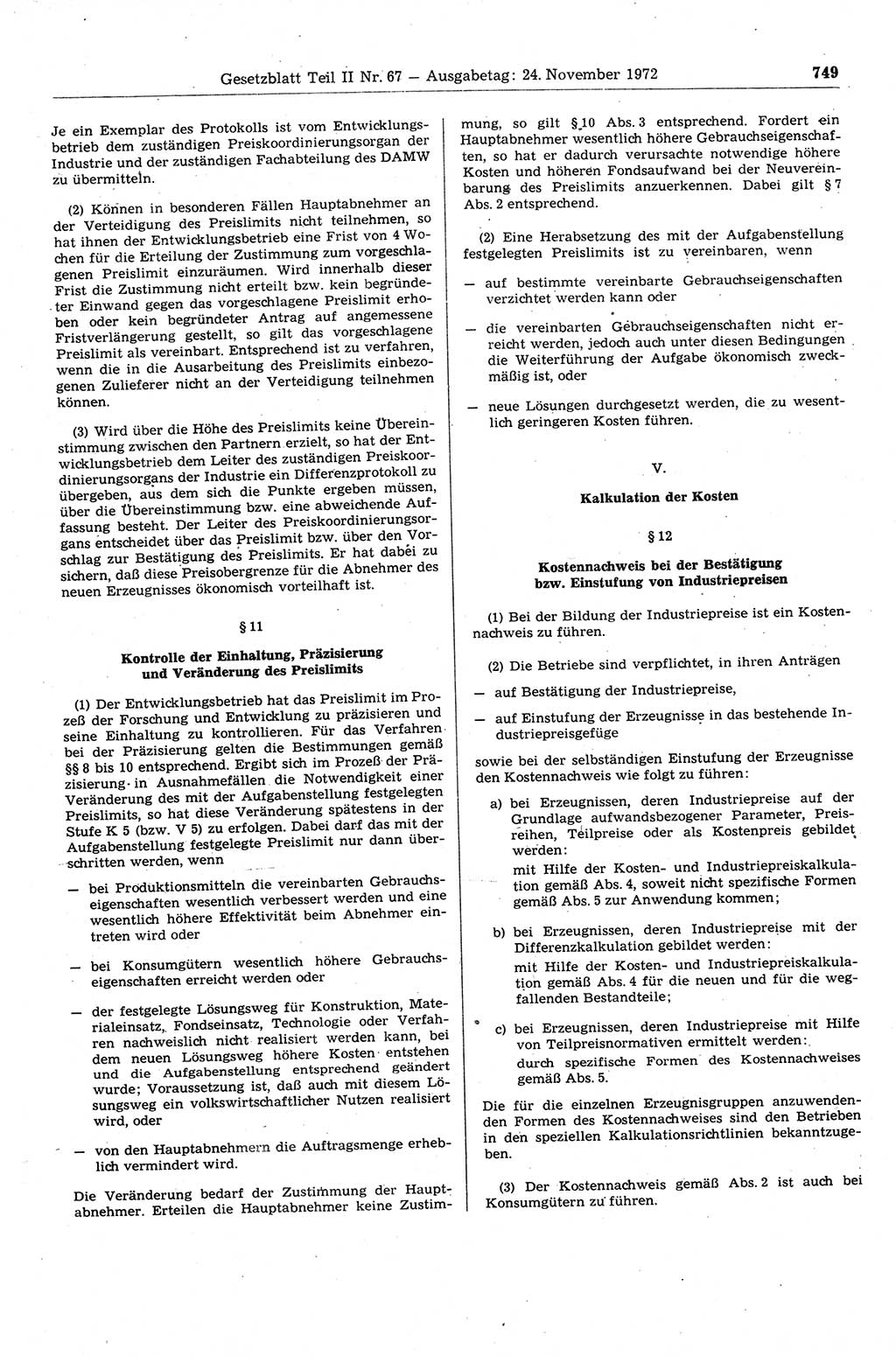 Gesetzblatt (GBl.) der Deutschen Demokratischen Republik (DDR) Teil ⅠⅠ 1972, Seite 749 (GBl. DDR ⅠⅠ 1972, S. 749)