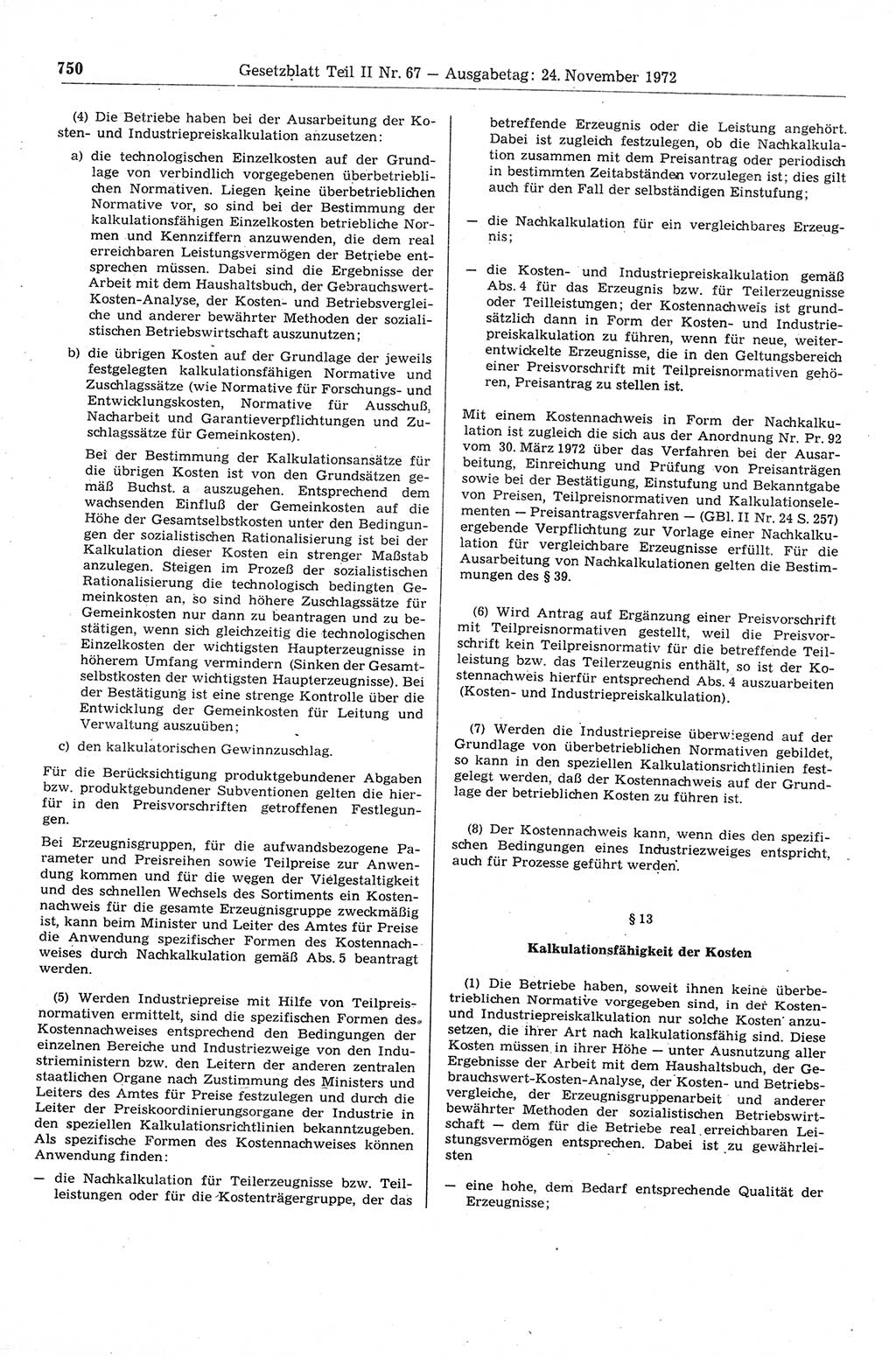 Gesetzblatt (GBl.) der Deutschen Demokratischen Republik (DDR) Teil ⅠⅠ 1972, Seite 750 (GBl. DDR ⅠⅠ 1972, S. 750)
