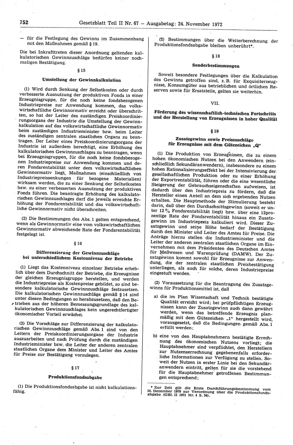 Gesetzblatt (GBl.) der Deutschen Demokratischen Republik (DDR) Teil ⅠⅠ 1972, Seite 752 (GBl. DDR ⅠⅠ 1972, S. 752)