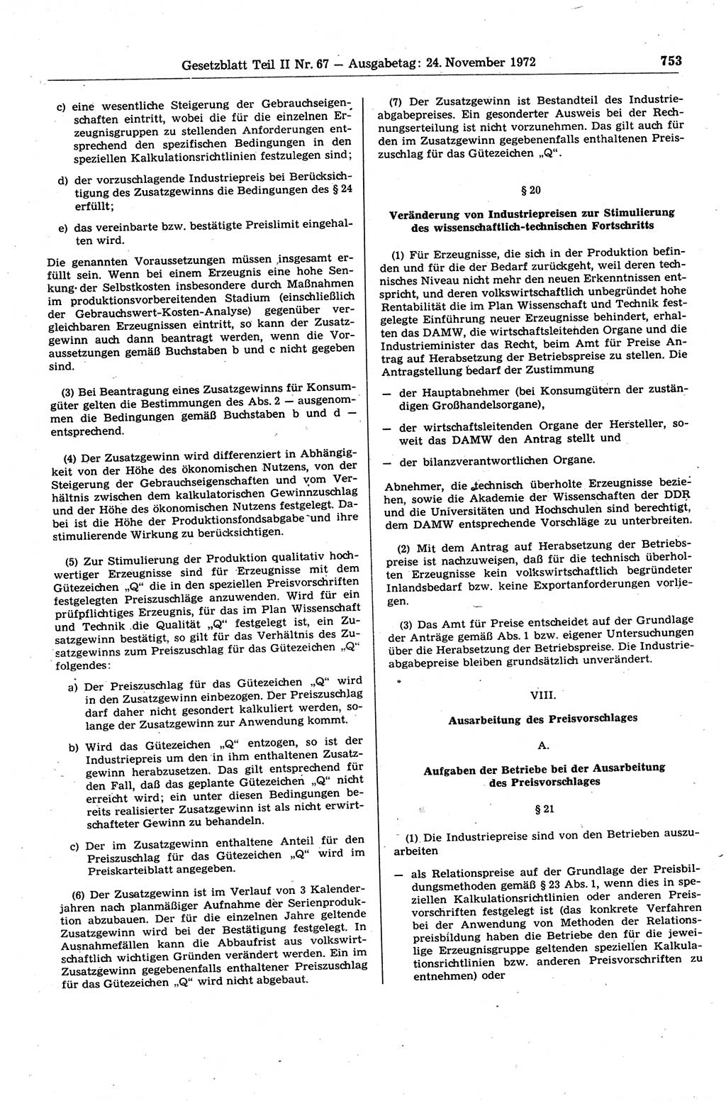 Gesetzblatt (GBl.) der Deutschen Demokratischen Republik (DDR) Teil ⅠⅠ 1972, Seite 753 (GBl. DDR ⅠⅠ 1972, S. 753)