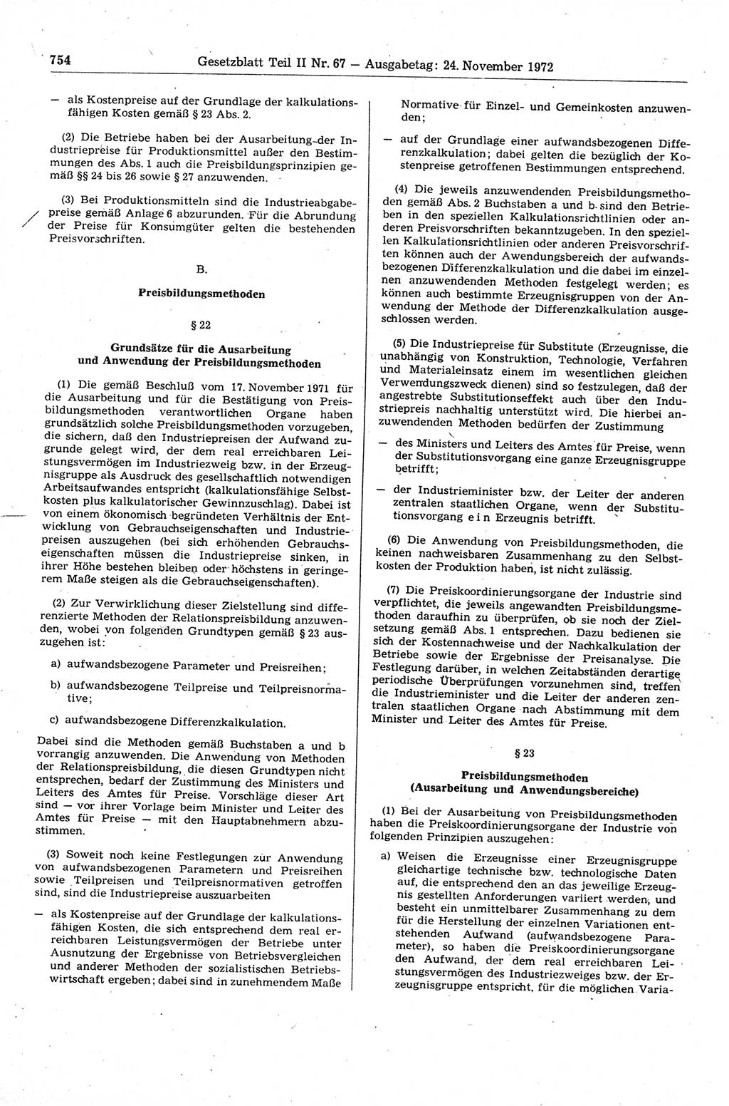 Gesetzblatt (GBl.) der Deutschen Demokratischen Republik (DDR) Teil ⅠⅠ 1972, Seite 754 (GBl. DDR ⅠⅠ 1972, S. 754)
