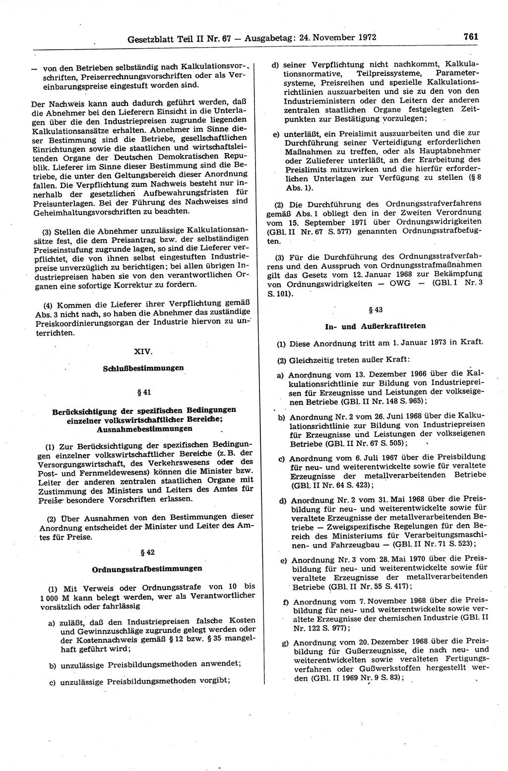 Gesetzblatt (GBl.) der Deutschen Demokratischen Republik (DDR) Teil ⅠⅠ 1972, Seite 761 (GBl. DDR ⅠⅠ 1972, S. 761)