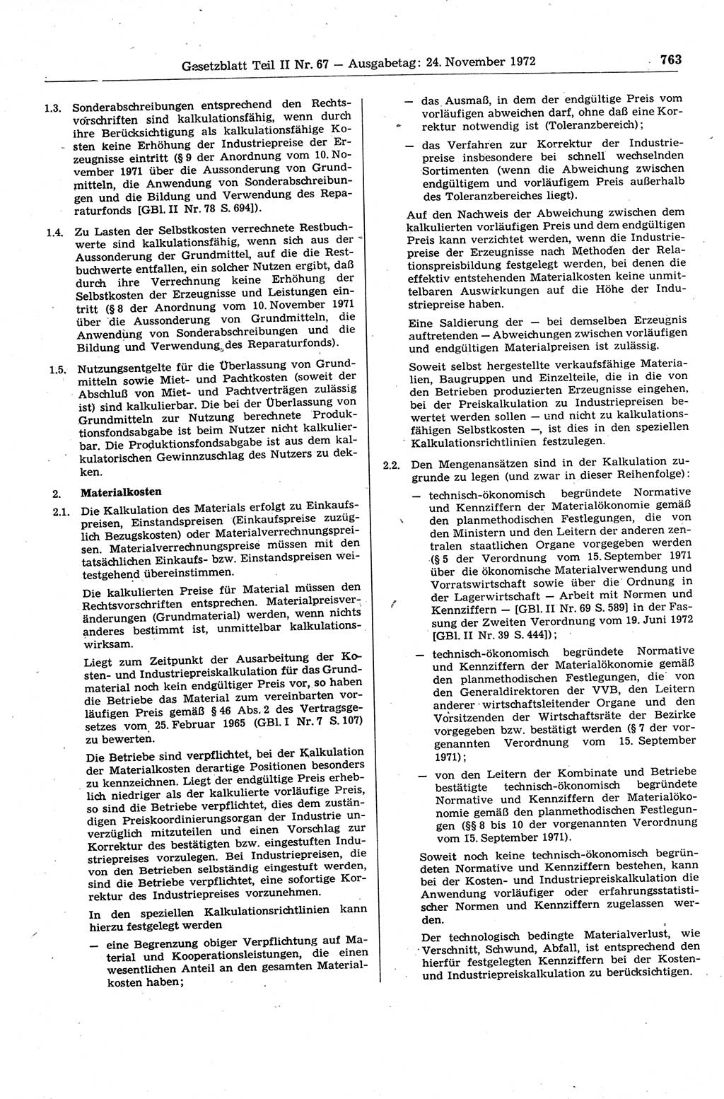 Gesetzblatt (GBl.) der Deutschen Demokratischen Republik (DDR) Teil ⅠⅠ 1972, Seite 763 (GBl. DDR ⅠⅠ 1972, S. 763)