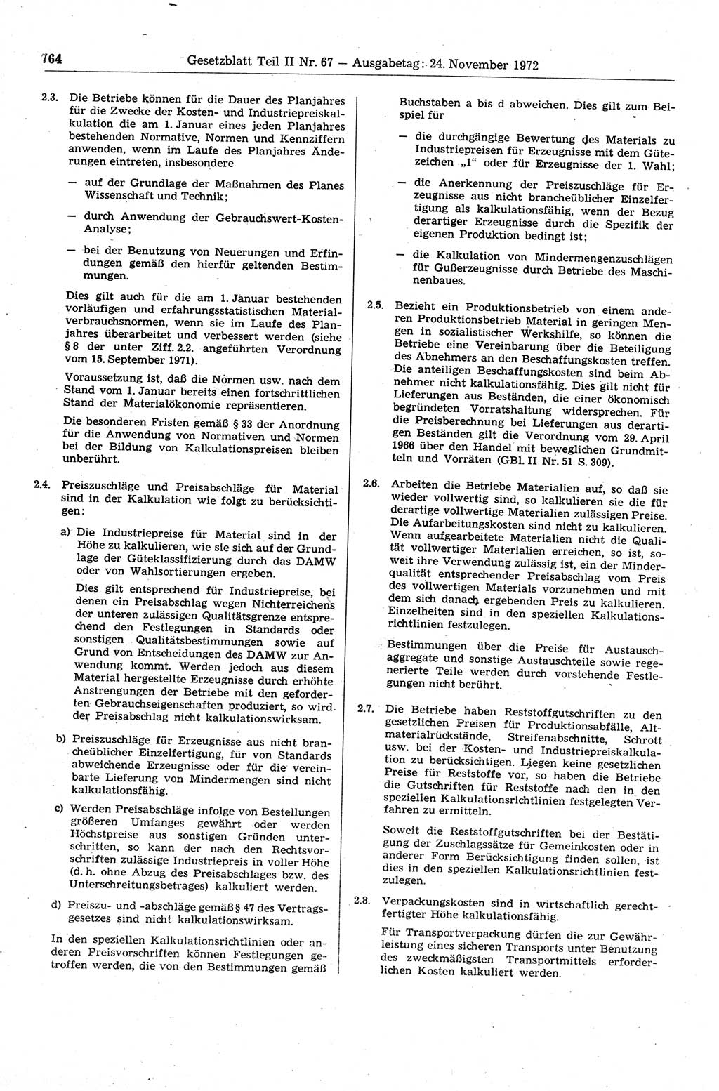 Gesetzblatt (GBl.) der Deutschen Demokratischen Republik (DDR) Teil ⅠⅠ 1972, Seite 764 (GBl. DDR ⅠⅠ 1972, S. 764)