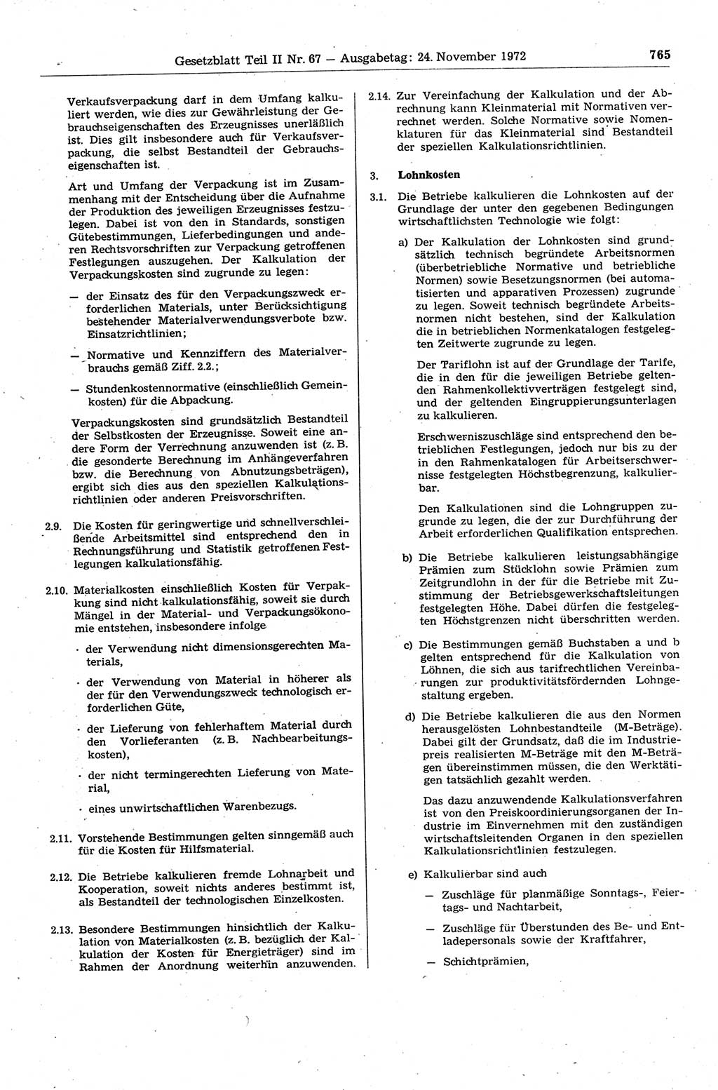 Gesetzblatt (GBl.) der Deutschen Demokratischen Republik (DDR) Teil ⅠⅠ 1972, Seite 765 (GBl. DDR ⅠⅠ 1972, S. 765)