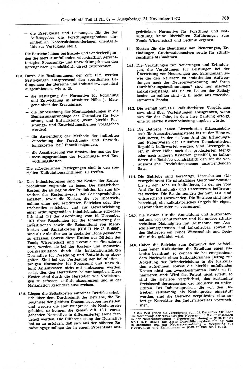 Gesetzblatt (GBl.) der Deutschen Demokratischen Republik (DDR) Teil ⅠⅠ 1972, Seite 769 (GBl. DDR ⅠⅠ 1972, S. 769)