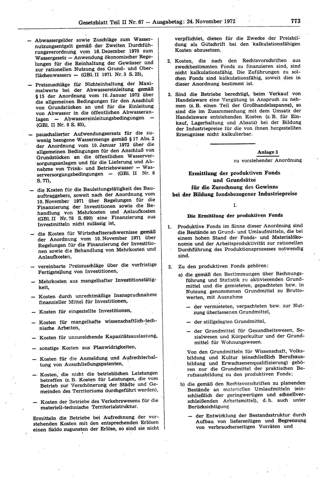 Gesetzblatt (GBl.) der Deutschen Demokratischen Republik (DDR) Teil ⅠⅠ 1972, Seite 773 (GBl. DDR ⅠⅠ 1972, S. 773)