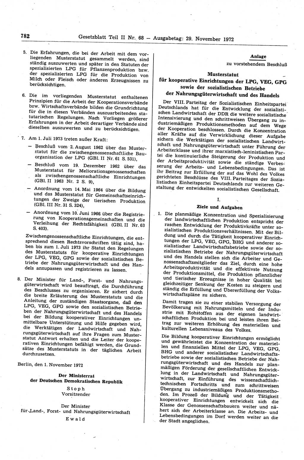 Gesetzblatt (GBl.) der Deutschen Demokratischen Republik (DDR) Teil ⅠⅠ 1972, Seite 782 (GBl. DDR ⅠⅠ 1972, S. 782)