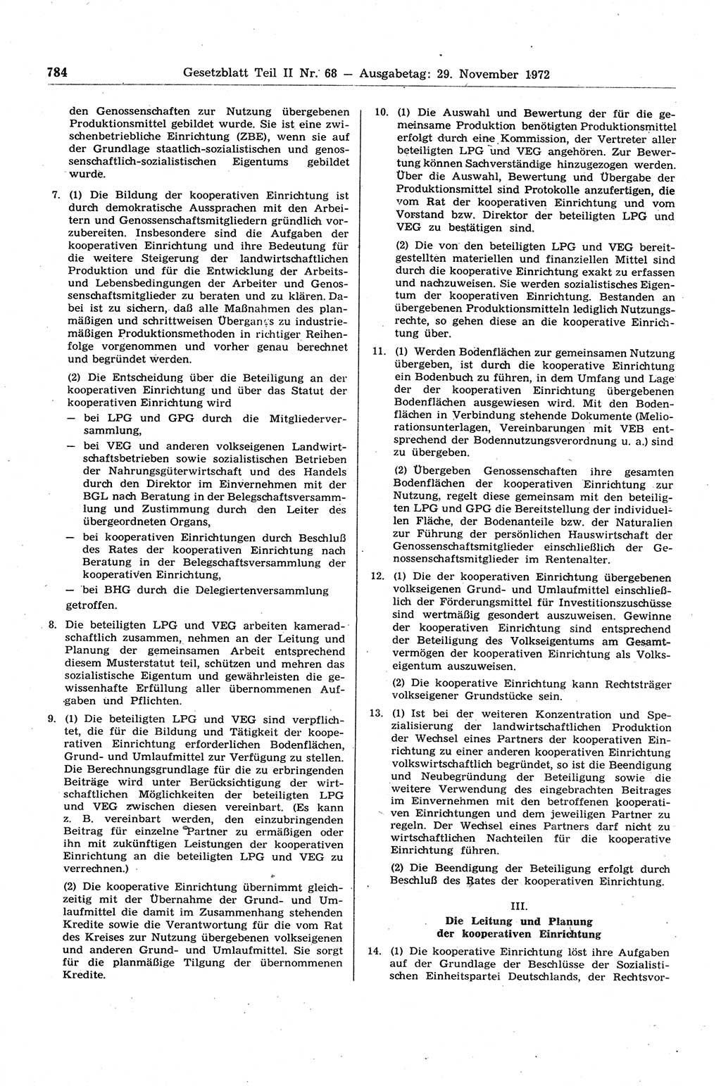 Gesetzblatt (GBl.) der Deutschen Demokratischen Republik (DDR) Teil ⅠⅠ 1972, Seite 784 (GBl. DDR ⅠⅠ 1972, S. 784)