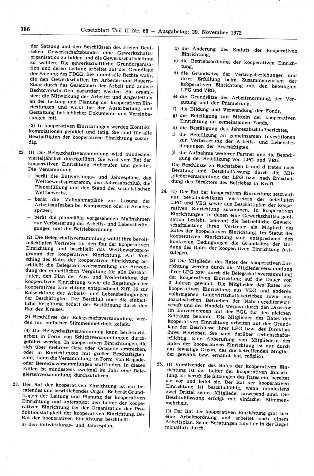 Gesetzblatt (GBl.) der Deutschen Demokratischen Republik (DDR) Teil ⅠⅠ 1972, Seite 786 (GBl. DDR ⅠⅠ 1972, S. 786)