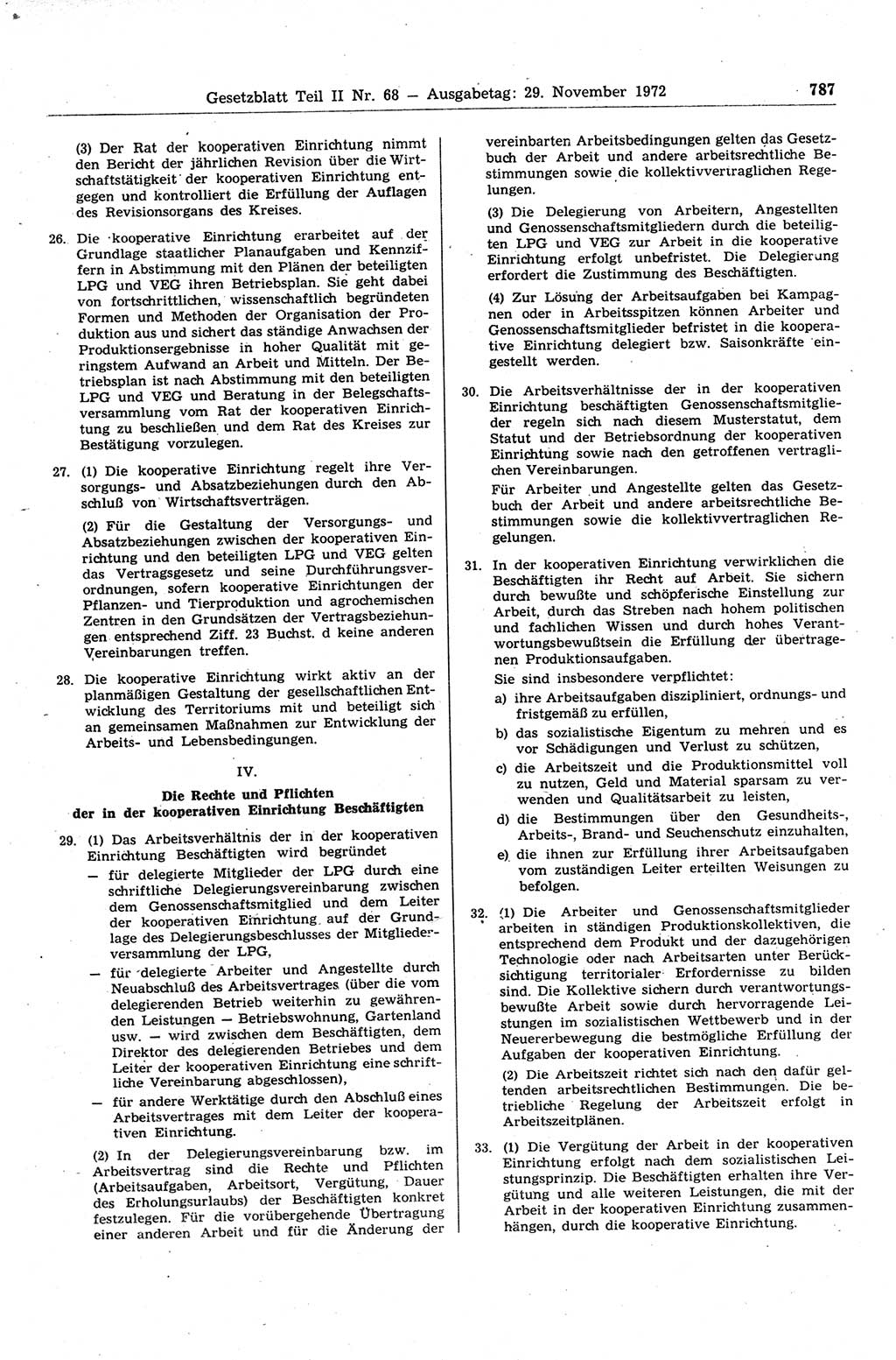 Gesetzblatt (GBl.) der Deutschen Demokratischen Republik (DDR) Teil ⅠⅠ 1972, Seite 787 (GBl. DDR ⅠⅠ 1972, S. 787)