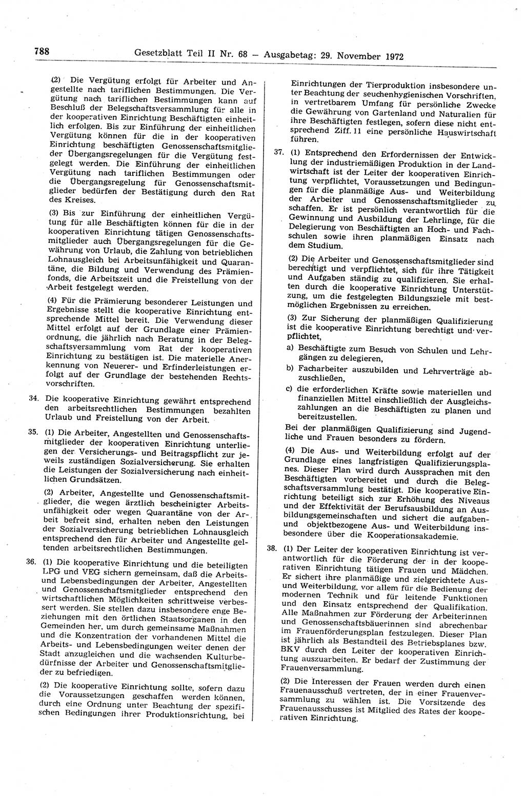 Gesetzblatt (GBl.) der Deutschen Demokratischen Republik (DDR) Teil ⅠⅠ 1972, Seite 788 (GBl. DDR ⅠⅠ 1972, S. 788)