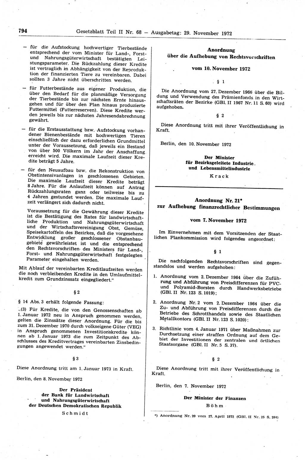 Gesetzblatt (GBl.) der Deutschen Demokratischen Republik (DDR) Teil ⅠⅠ 1972, Seite 794 (GBl. DDR ⅠⅠ 1972, S. 794)