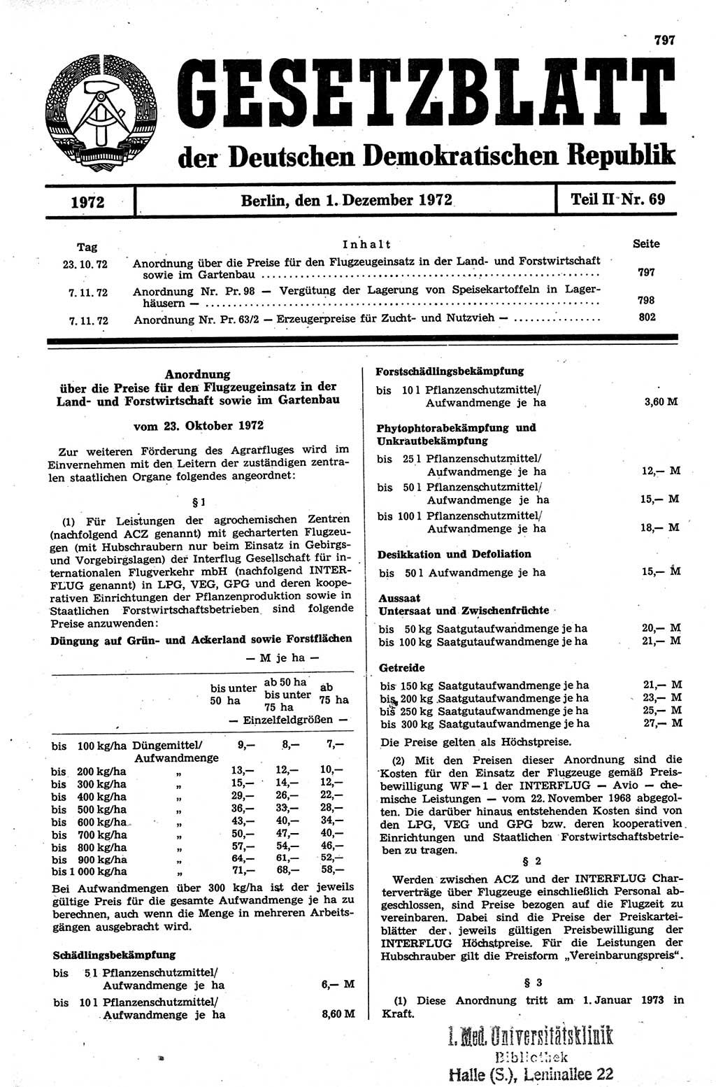 Gesetzblatt (GBl.) der Deutschen Demokratischen Republik (DDR) Teil ⅠⅠ 1972, Seite 797 (GBl. DDR ⅠⅠ 1972, S. 797)