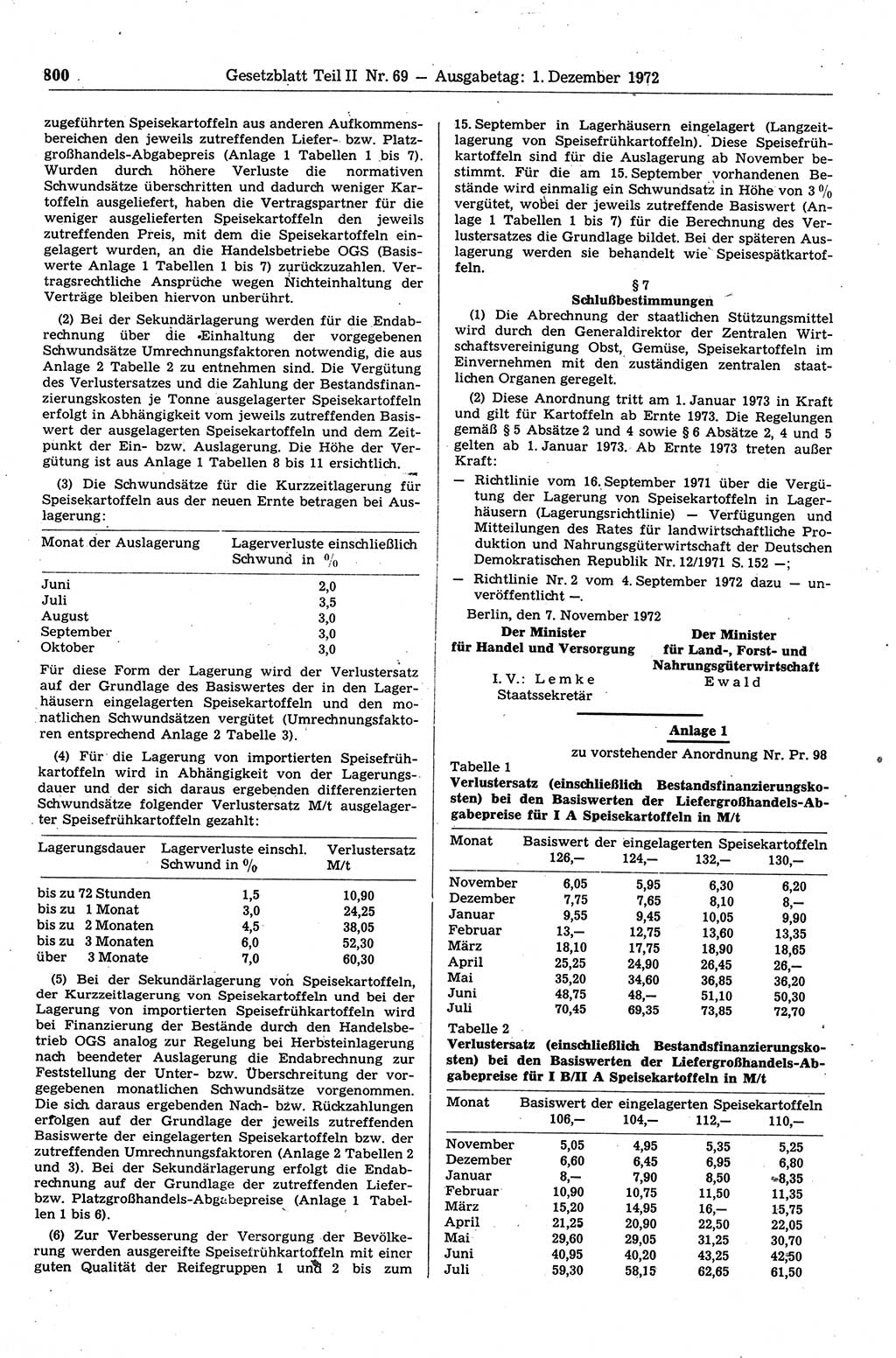 Gesetzblatt (GBl.) der Deutschen Demokratischen Republik (DDR) Teil ⅠⅠ 1972, Seite 800 (GBl. DDR ⅠⅠ 1972, S. 800)