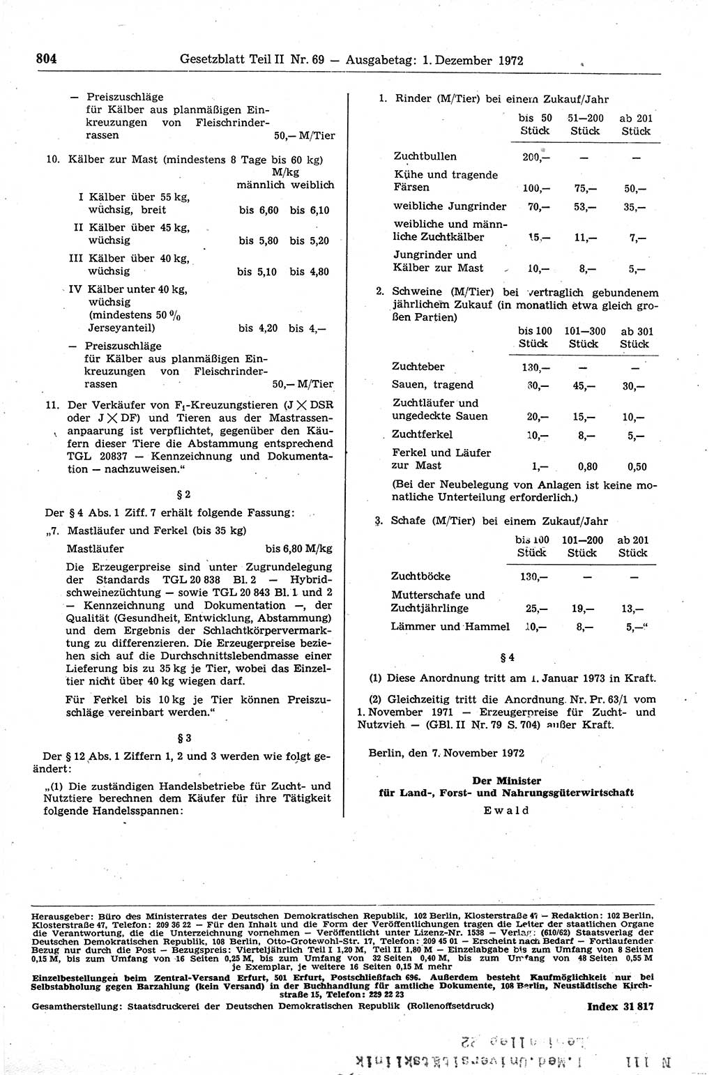 Gesetzblatt (GBl.) der Deutschen Demokratischen Republik (DDR) Teil ⅠⅠ 1972, Seite 804 (GBl. DDR ⅠⅠ 1972, S. 804)