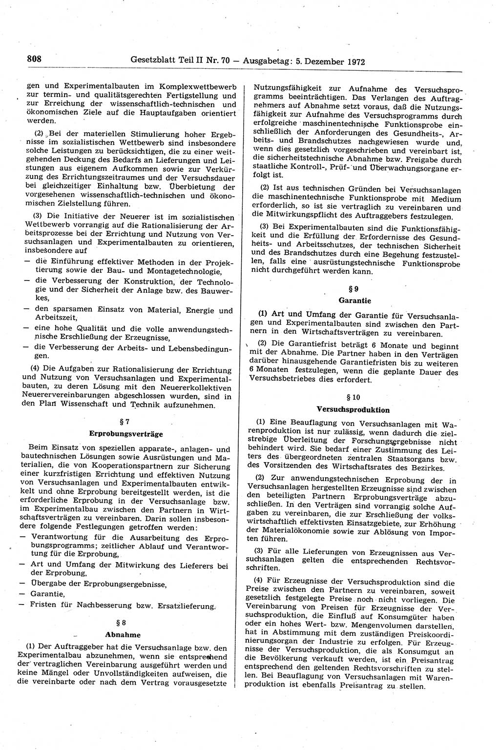 Gesetzblatt (GBl.) der Deutschen Demokratischen Republik (DDR) Teil ⅠⅠ 1972, Seite 808 (GBl. DDR ⅠⅠ 1972, S. 808)