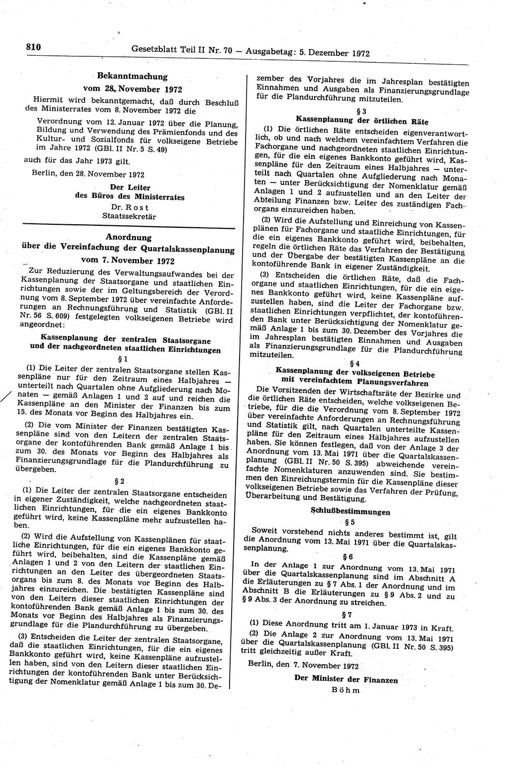 Gesetzblatt (GBl.) der Deutschen Demokratischen Republik (DDR) Teil ⅠⅠ 1972, Seite 810 (GBl. DDR ⅠⅠ 1972, S. 810)