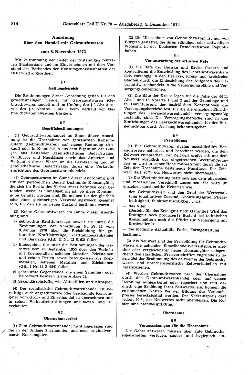 Gesetzblatt (GBl.) der Deutschen Demokratischen Republik (DDR) Teil ⅠⅠ 1972, Seite 814 (GBl. DDR ⅠⅠ 1972, S. 814)