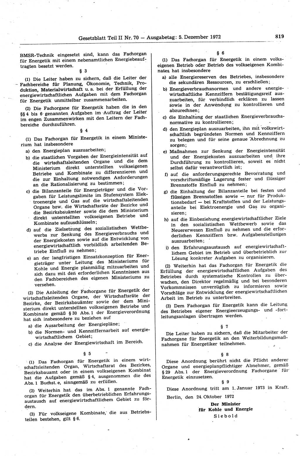 Gesetzblatt (GBl.) der Deutschen Demokratischen Republik (DDR) Teil ⅠⅠ 1972, Seite 819 (GBl. DDR ⅠⅠ 1972, S. 819)