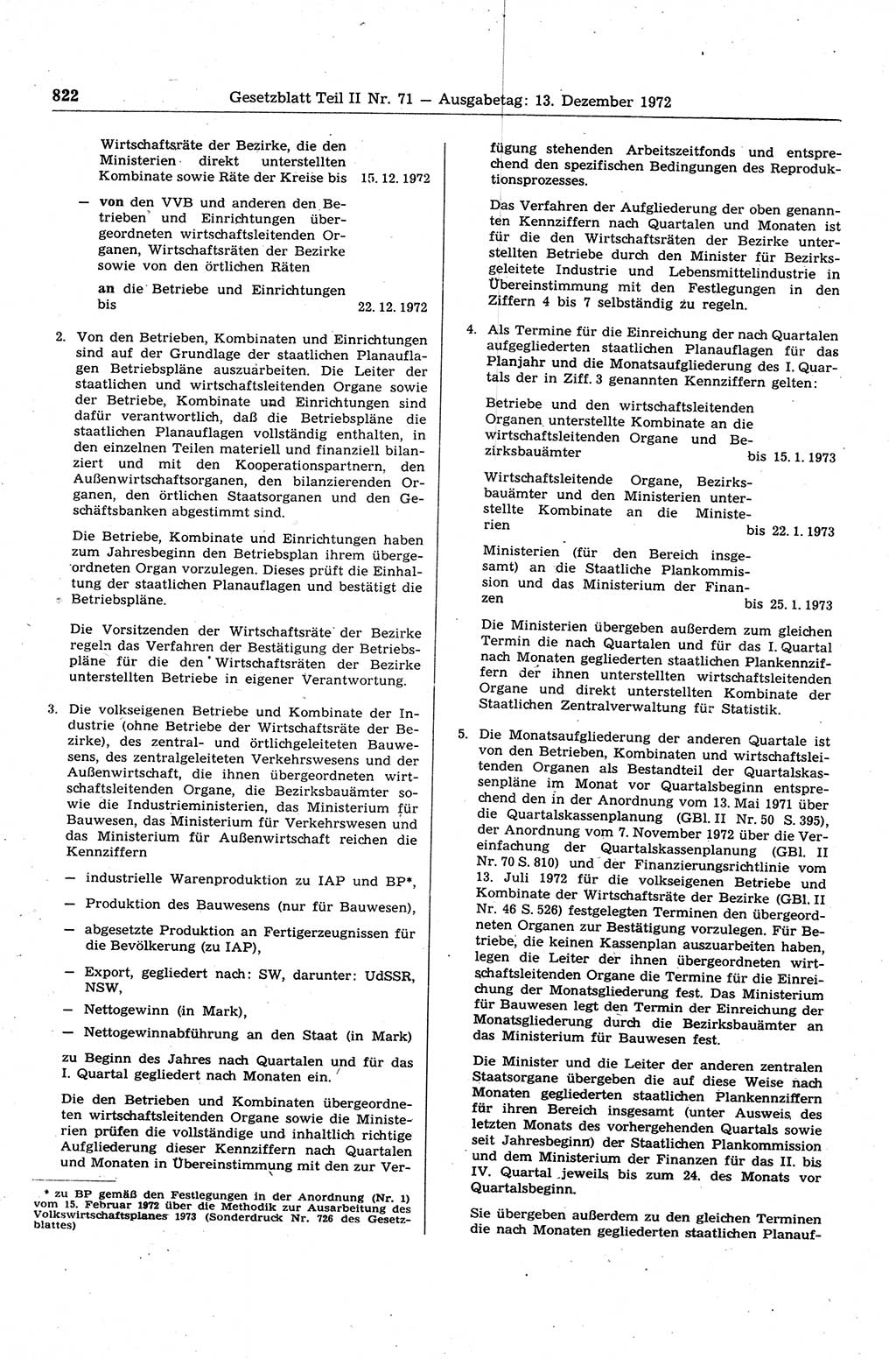 Gesetzblatt (GBl.) der Deutschen Demokratischen Republik (DDR) Teil ⅠⅠ 1972, Seite 822 (GBl. DDR ⅠⅠ 1972, S. 822)