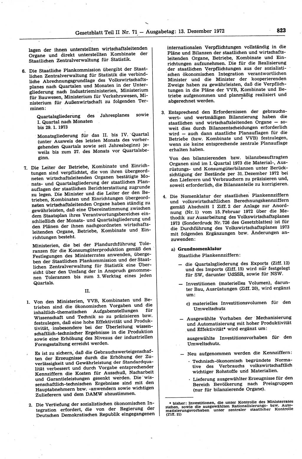 Gesetzblatt (GBl.) der Deutschen Demokratischen Republik (DDR) Teil ⅠⅠ 1972, Seite 823 (GBl. DDR ⅠⅠ 1972, S. 823)